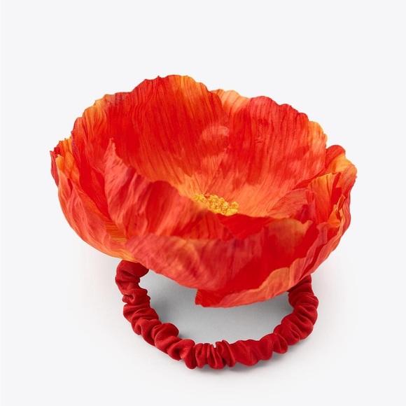 NWOT. Zara Red/Orange Maxi Flower Hair Te with Elastic Band.